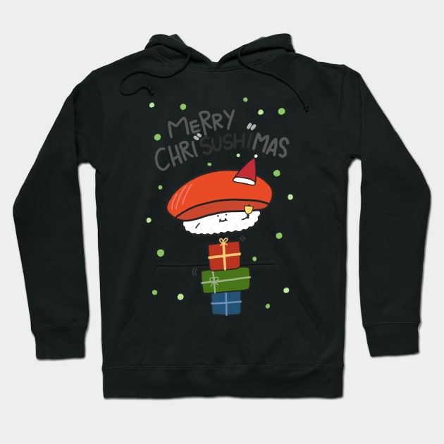 Merry Chrisushimas Funny Sushi Lover Christmas Art Logo Cute Kawaii Animte Hoodie by Marinaaa010